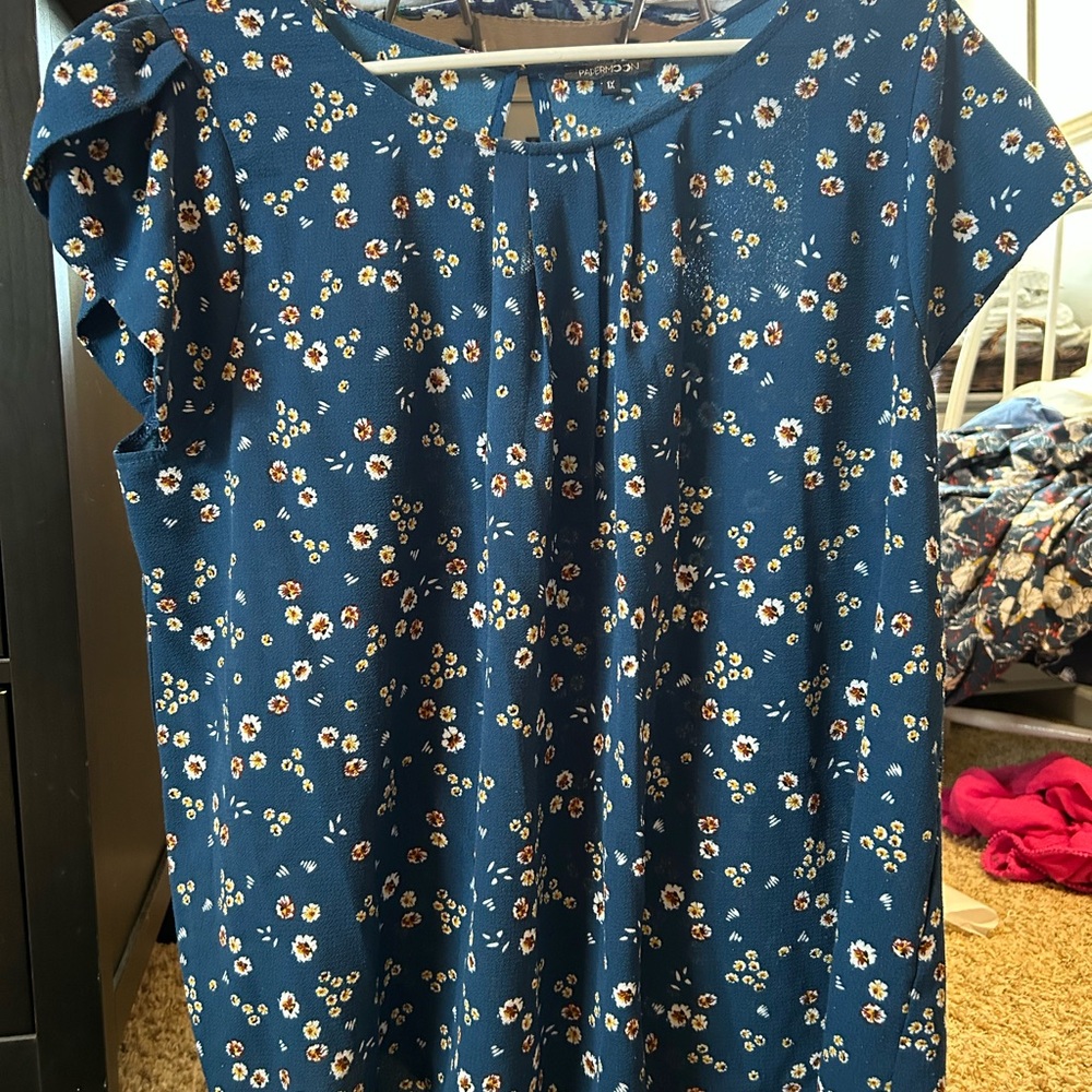 Papermoon deep teal Blue Floral Short Sleeve Blouse